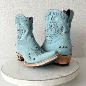 Lane COSSETTE Womens Cowboy Bootie 7.5 Cowgirl Western Ankle Boots Blue Leather
